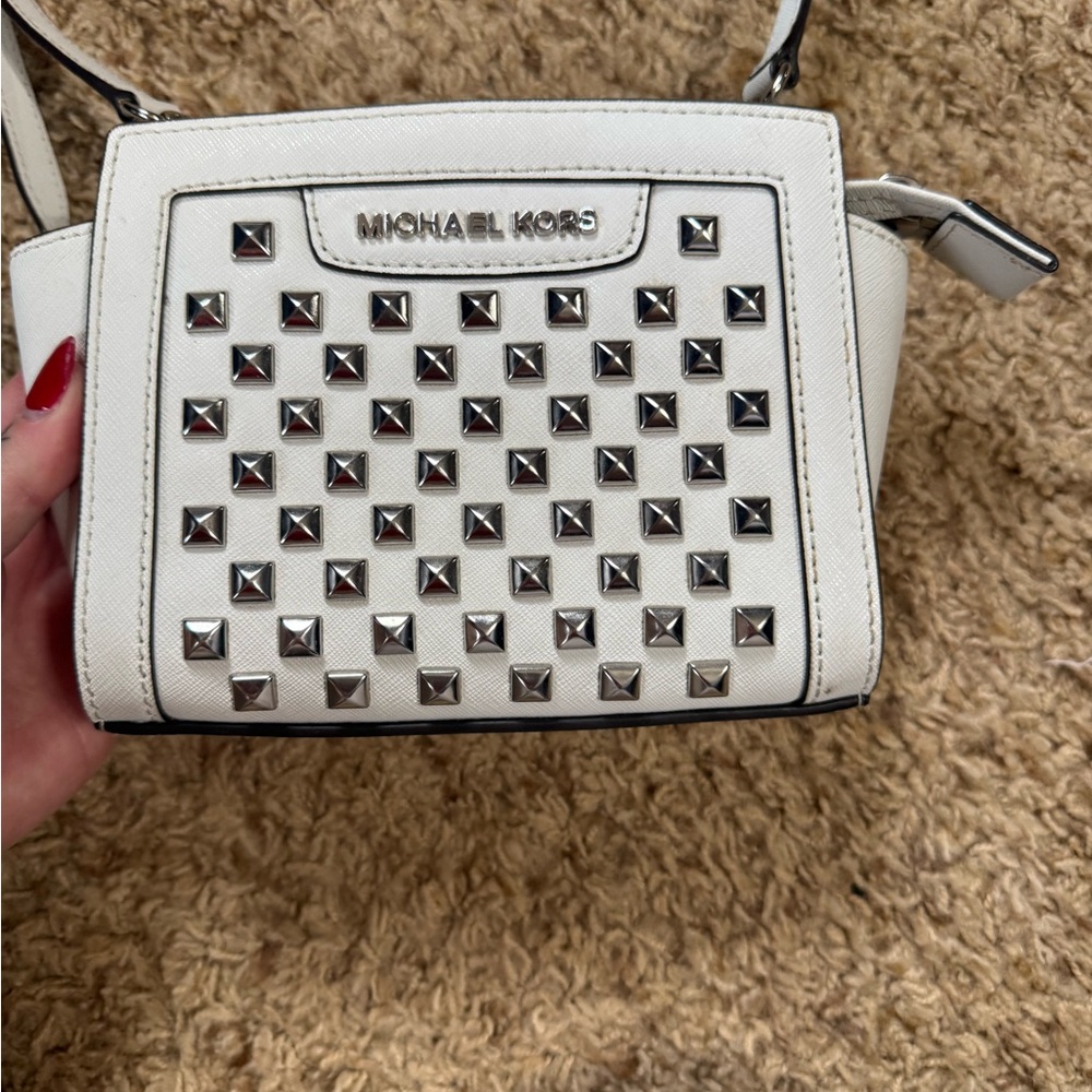 Michael Kors White Crossbody Bag with Silver Studs